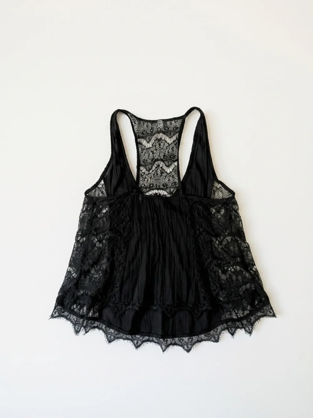 Free People Free People Black Pintuck Racerback Tank w Eyelash Lace Trim SIZE S